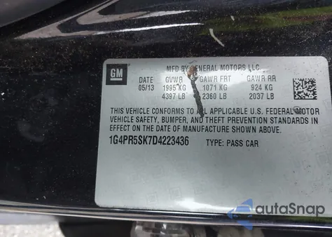 2013 Buick Verano Convenience Group из США, поврежденный, VIN 1G4PR5SK7D4223436